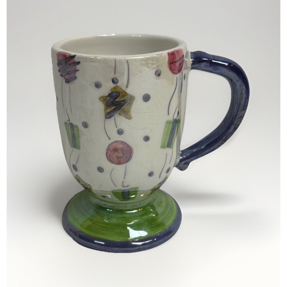 1998 GAC Ceramic Pedestal Mug - Festive Stars and Squares Design
